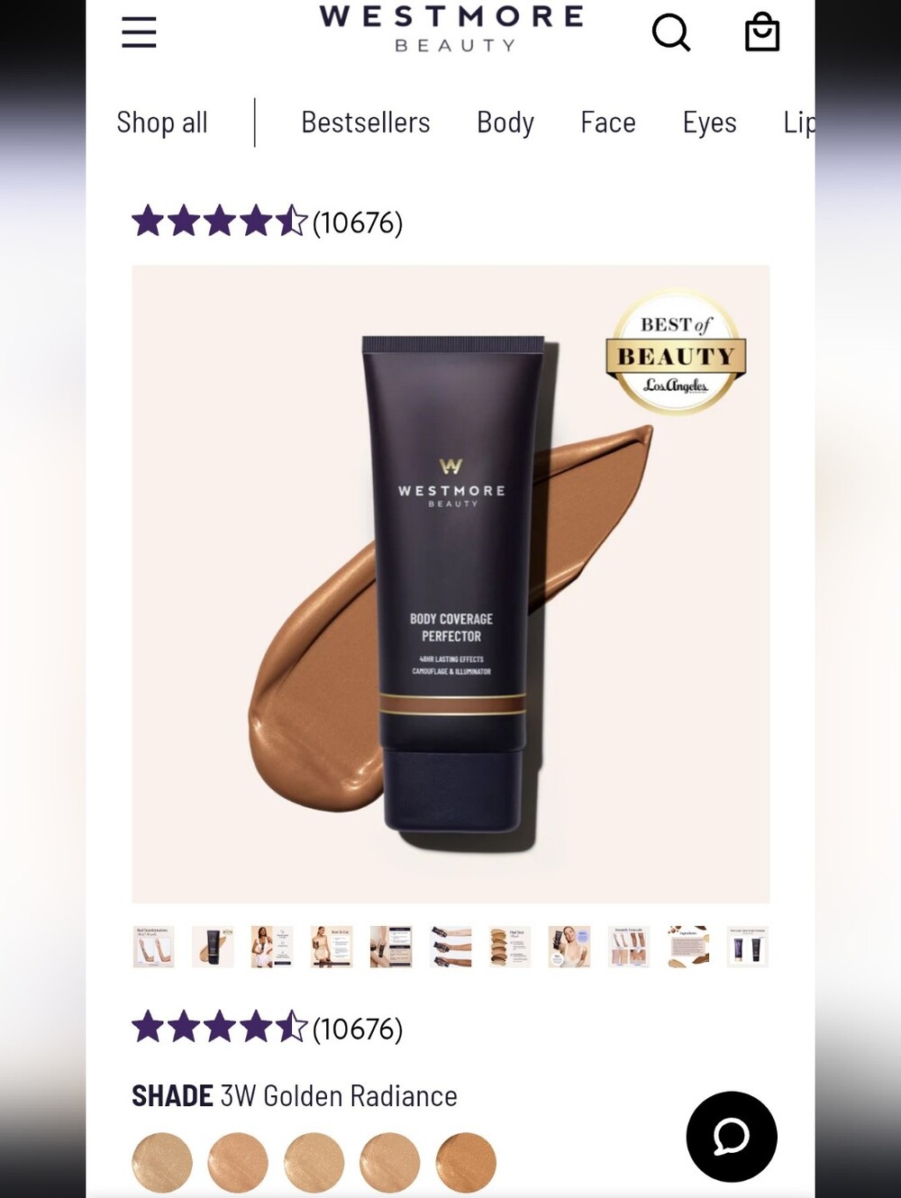 Westmore Beauty Body Coverage Perfector - #3W Golden Radiance 3.5oz Msrp $49